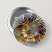 抽象的でカラフルな幻想的な花のモダンフラクタル 缶バッジ (正面&裏面)