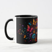 抽象的でカラフルな華やかな花のドクロ コーヒー マグカップ (左)