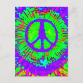 抽象的でサイケデリックな絞り染めのピースサイン ポストカード (正面)