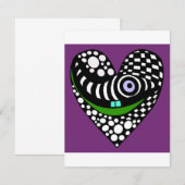 抽象的でファンキーな紫のハートのラブバレンタインカード ノートカード (正面/裏面)