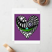 抽象的でファンキーな紫ハートのラブバレンタインカード ノートカード (正面/裏面インサイチュ)