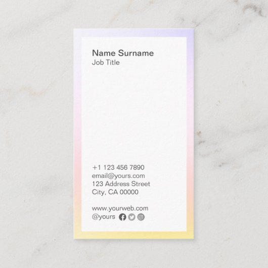 抽象的でミニマルな勾配の縦の名刺 名刺 (裏面)