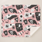 抽象的でモダンな目及び唇パターン シェルパブランケット (正面(横))