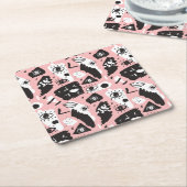 抽象的でモダンな目及び唇パターン スクエアペーパーコースター (アングル)