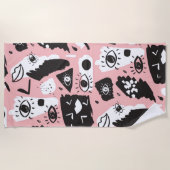 抽象的でモダンな目及び唇パターン ビーチタオル (正面)