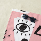 抽象的でモダンな目及び唇パターン ビーチタオル (インサイチュ)