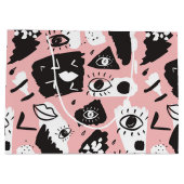 抽象的でモダンな目及び唇パターン ラージペーパーバッグ (裏面)