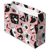 抽象的でモダンな目及び唇パターン ラージペーパーバッグ (裏面アングル)