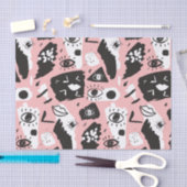 抽象的でモダンな目及び唇パターン 薄葉紙 (クラフト)