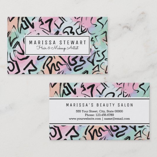抽象的でモダンな落書きの水彩画ブラシストローク 名刺 (正面/裏面)