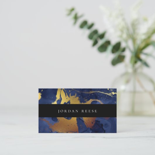 抽象的で不機嫌で青い金属 名刺 (スタンド正面)