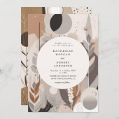 抽象的で中立的なボヘミアンスタイルのウェディング招待状 招待状 (正面/裏面)