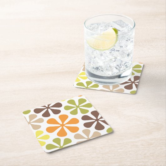 抽象的で大きい花のレトロ色 スクエアペーパーコースター (インサイチュ)