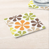 抽象的で大きい花のレトロ色 スクエアペーパーコースター (アングル)
