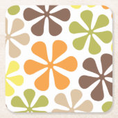 抽象的で大きい花のレトロ色 スクエアペーパーコースター (正面)
