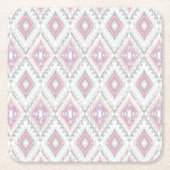 抽象的で幾何学的でアステカなパターン スクエアペーパーコースター (正面)