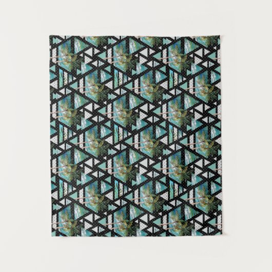 抽象的で幾何学的なやし及び波パターン タペストリー (正面)