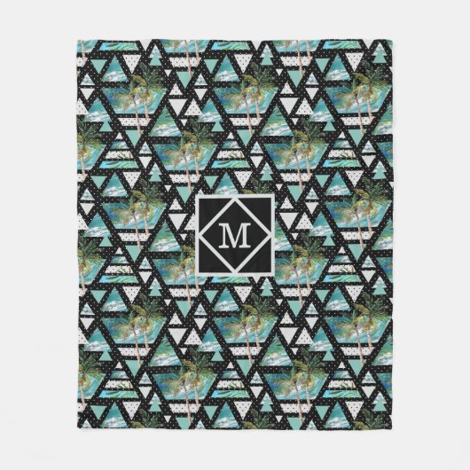 抽象的で幾何学的なやし及び波パターン フリースブランケット (正面)