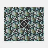 抽象的で幾何学的なやし及び波パターン フリースブランケット (正面(横))