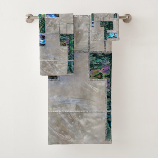 抽象的で幾何学的なアワビおよび真珠母 バスタオルセット (インサイチュ)