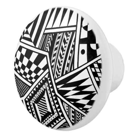 抽象的で幾何学的な形の白黒パターン手 セラミックノブ (右)
