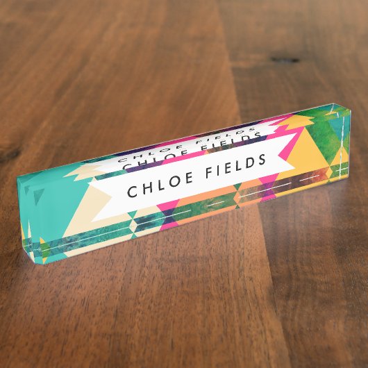 抽象的で幾何学的な水彩画の三角形パターン デスクネームプレート (側面)