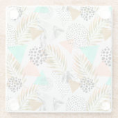 抽象的で幾何学的な熱帯葉パターン ガラスコースター (裏面)