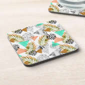 抽象的で幾何学的な熱帯葉パターン コースター (左側)