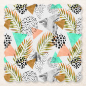 抽象的で幾何学的な熱帯葉パターン ペーパーコースター (正面)