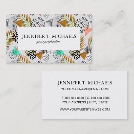抽象的で幾何学的な熱帯葉パターン 名刺 (正面/裏面)