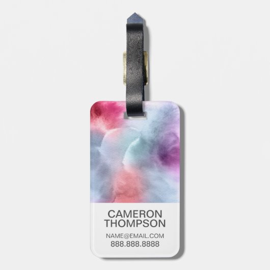 抽象的で青い及びピンクの水彩画|はあなたの名前を加えます ラゲッジタグ (裏面縦)
