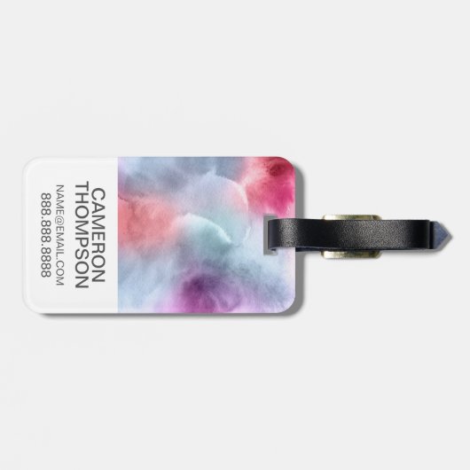抽象的で青い及びピンクの水彩画|はあなたの名前を加えます ラゲッジタグ (裏面横)
