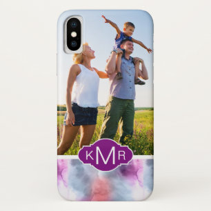 抽象的で青い及びピンクの水彩画 は写真を加えます iPhone X ケース