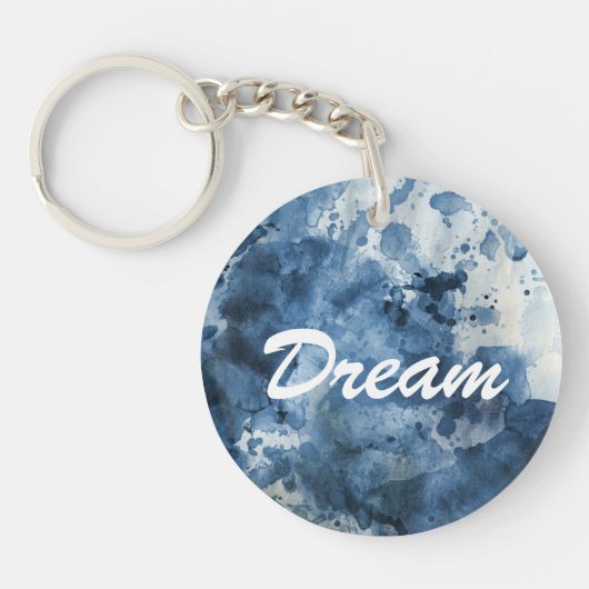 抽象的で青い水彩画の背景 キーホルダー (正面)