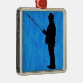 抽象的で青い背景が付いている人の魚釣り メタルオーナメント (右)