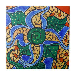 抽象的で青い花の陶磁器の芸術のタイル タイル