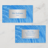 抽象的で青い銀製の金属質 名刺 (正面/裏面)