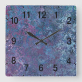 抽象的で青および紫色の多彩なデザイン3 スクエア壁時計 (正面)