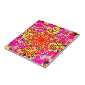 抽象的で黄色いピンクの花のダリアの花模様 タイル (側面)