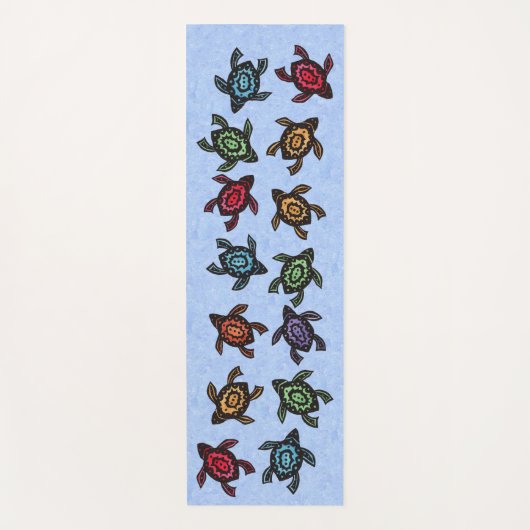 抽象的で黒いカメのカラフルの貝のグループ ヨガマット (正面)