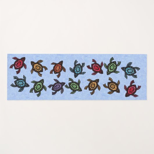 抽象的で黒いカメのカラフルの貝のグループ ヨガマット (正面(横))