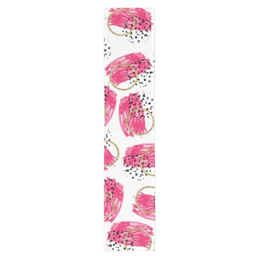 抽象的で黒いピンクおよびフェイクな金ゴールドブラシストローク ショートテーブルランナー (正面)