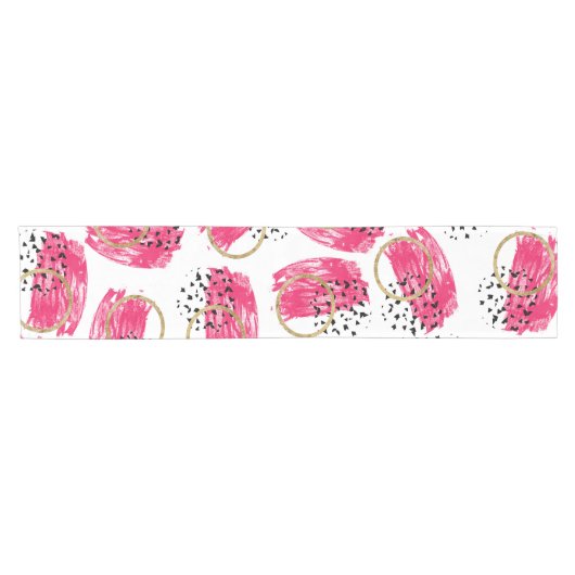 抽象的で黒いピンクおよびフェイクな金ゴールドブラシストローク ショートテーブルランナー (横)