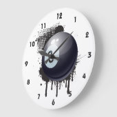 抽象的で黒い染みのビリヤードボール ラージ壁時計 (傾斜)