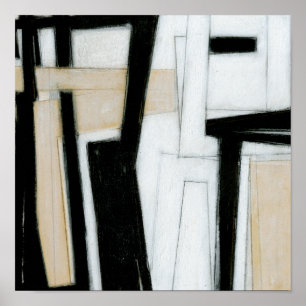 抽象的で黒く及び白い絵画 ポスター