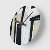 抽象的で黒く及び白い絵画 ラウンド壁時計 (傾斜)