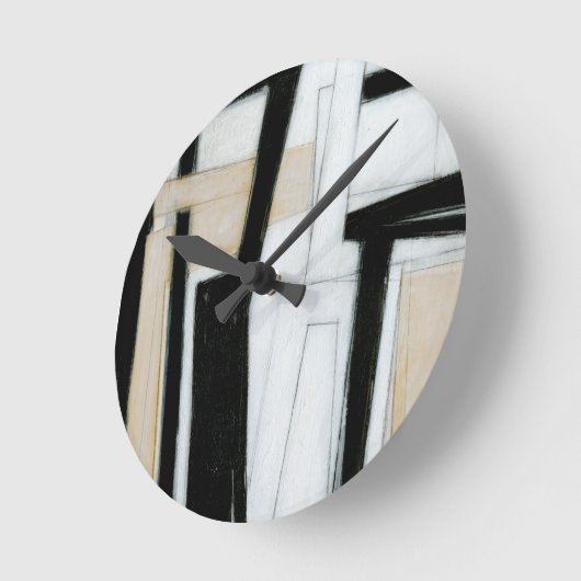 抽象的で黒く及び白い絵画 ラウンド壁時計 (傾斜)