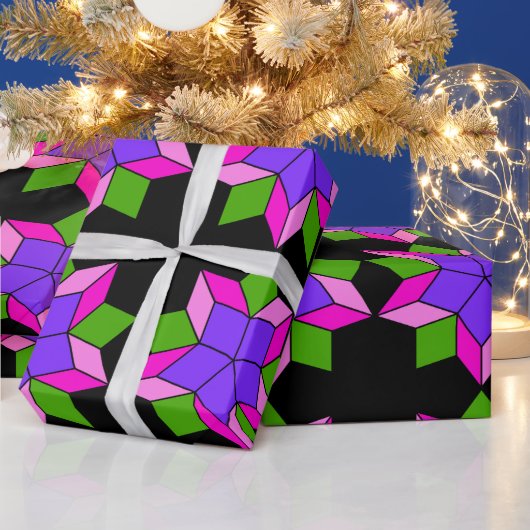 抽象的なすみれの花のオーナメント ラッピングペーパー (クリスマス)