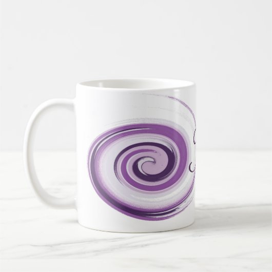 抽象的なすみれ色のブラシは螺線形をなでます。モノグラム コーヒーマグカップ (左)