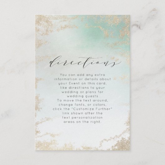 抽象的なアクアオンブルフェードに霜ったゴールドのグリッター エンクロージャーカード (正面)